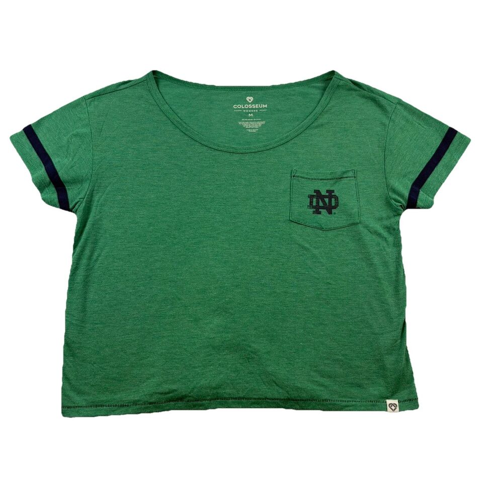 Notre Dame Fighting Irish T Shirt Womens M Green Pocket Short Sleeve Colosseum